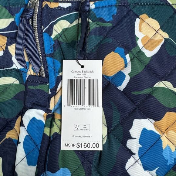 Vera Bradley Campus Backpack In Immersed Blooms Performance Twill Blue Green NWT - Picture 3 of 12